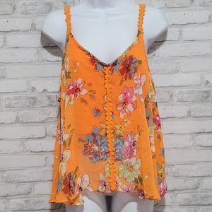 PPLA Floral Tank Top Crochet Straps Summer Sheer Top